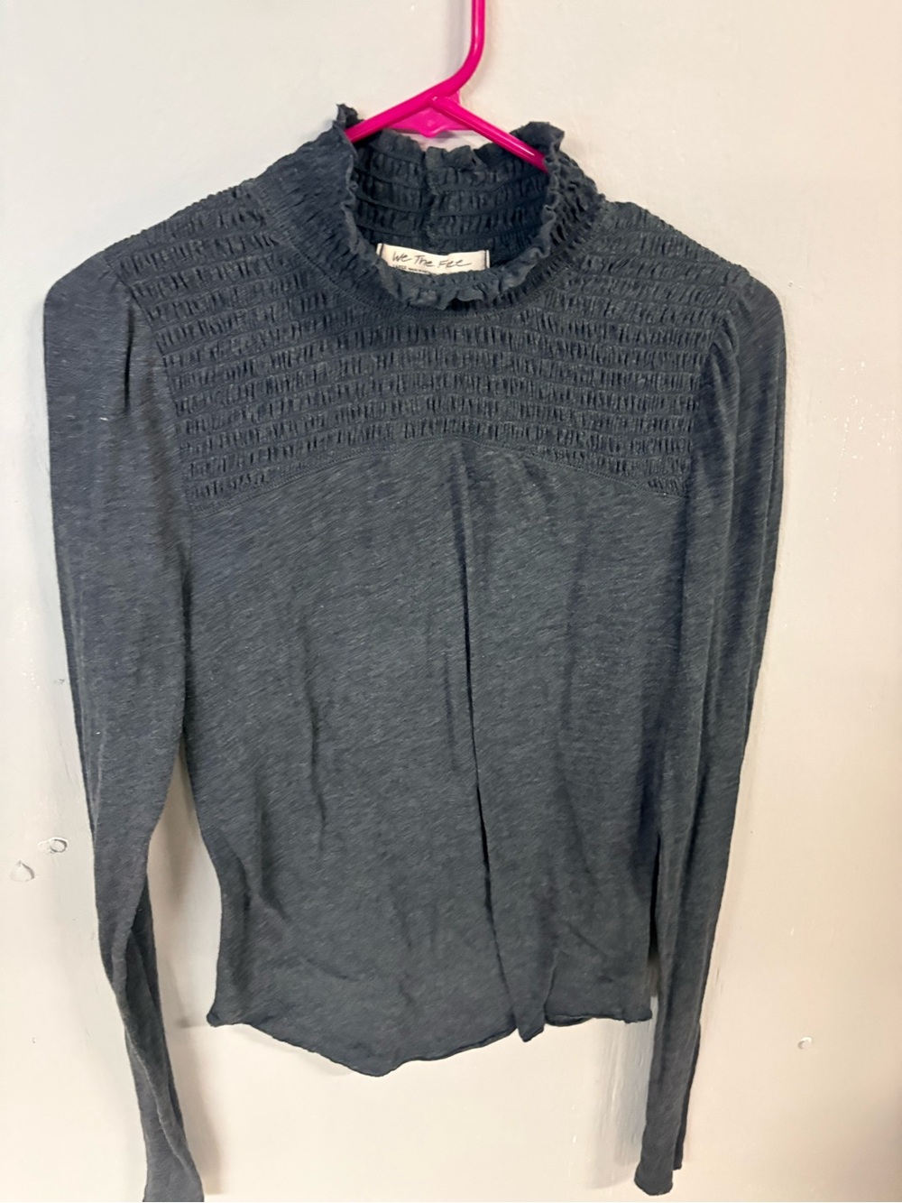 We The Free Charcoal Smocked Yoke Long Sleeve women’s large Top ,